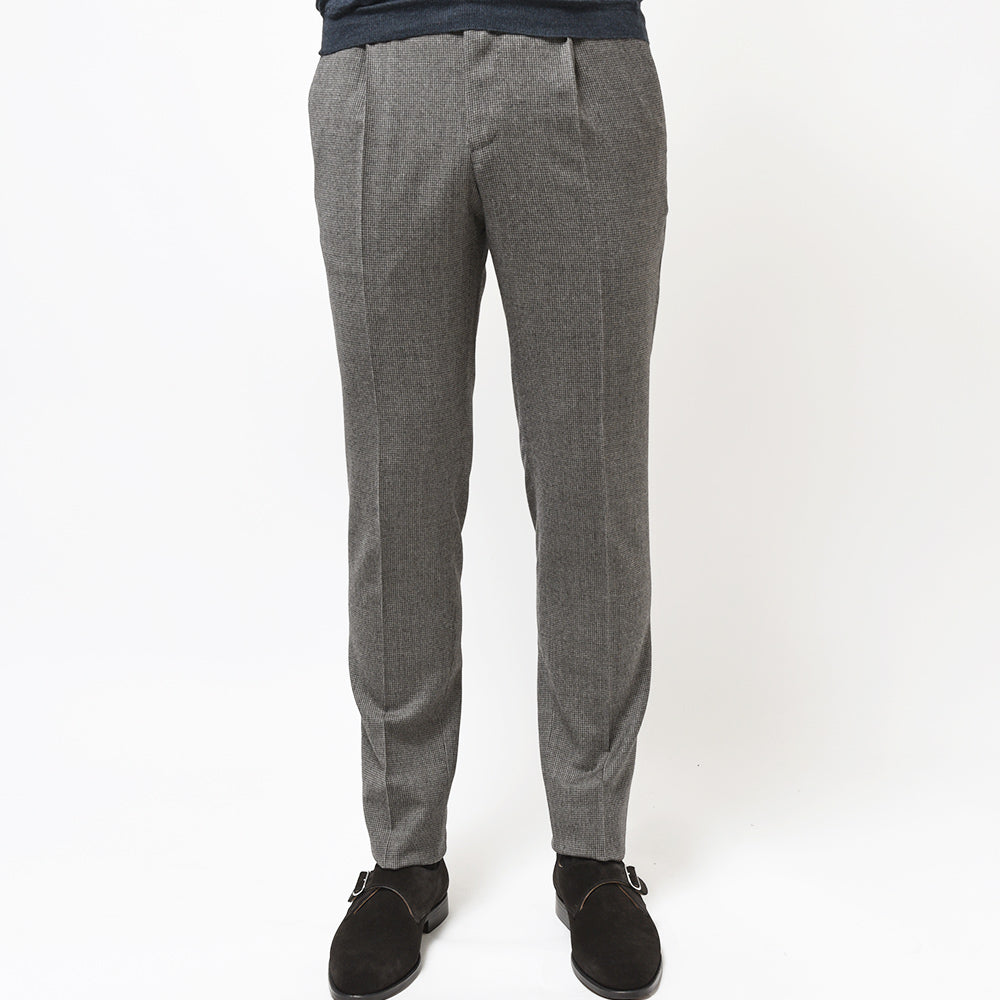 PT TORINO ピーティー トリノ ヴァージンウール ストレッチ ライトフランネル ハウンドトゥース 1プリーツ パンツ GENTLEMAN FIT