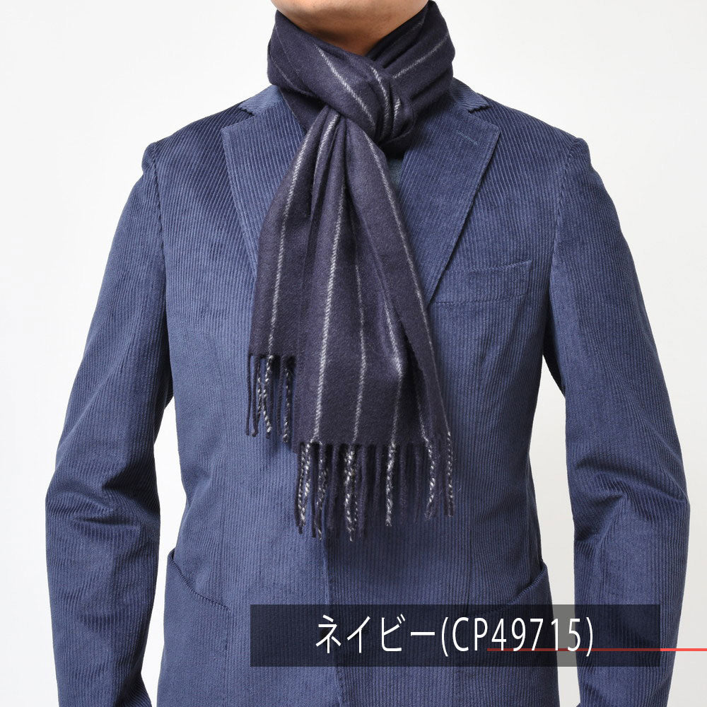 Joshua Ellis(ジョシュア エリス) カシミアチョークストライプマフラー CHALK STRIPE
