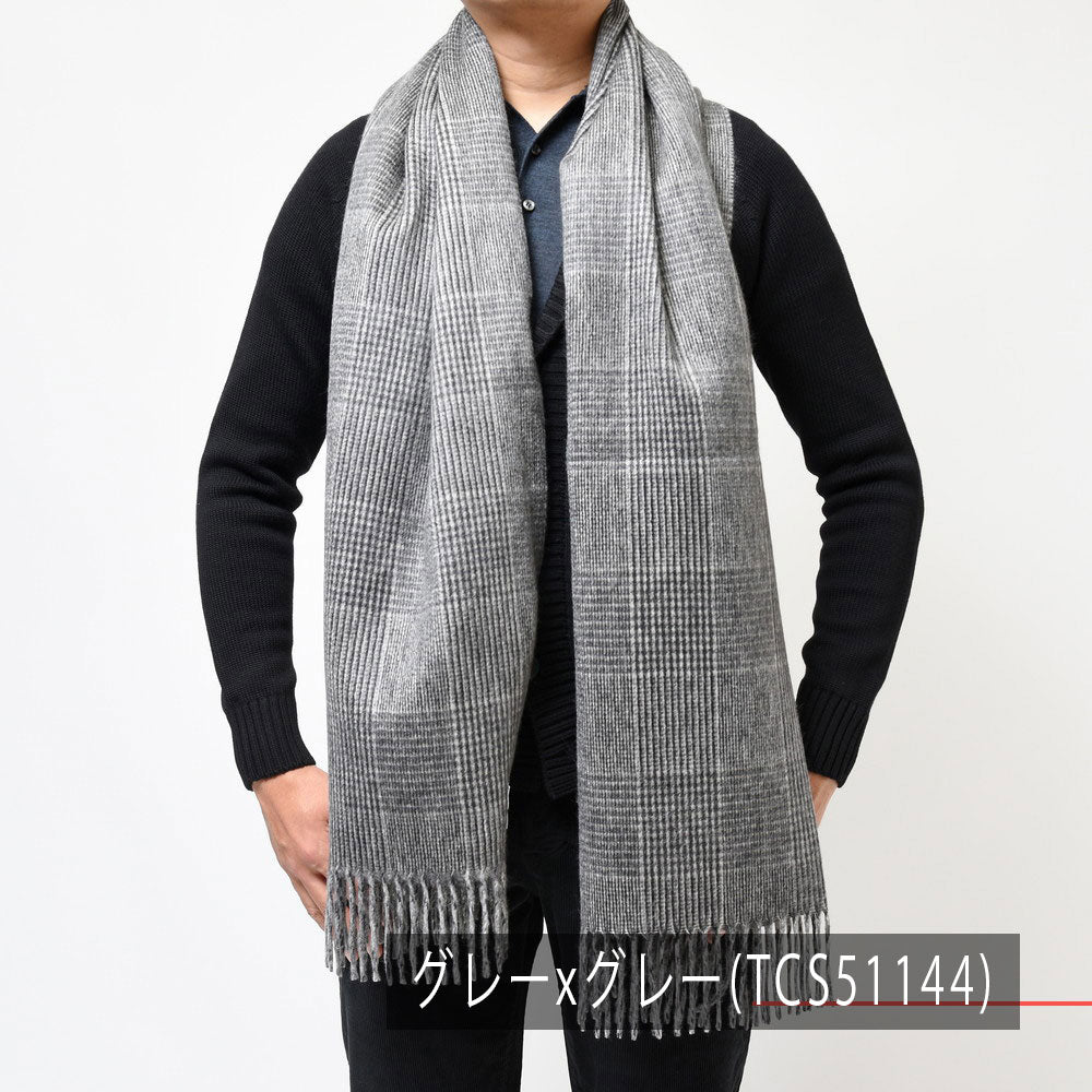 Joshua Ellis(ジョシュア エリス) カシミアチェック×ソリッドダブルフェイス大判ストール D Face Check×Plain