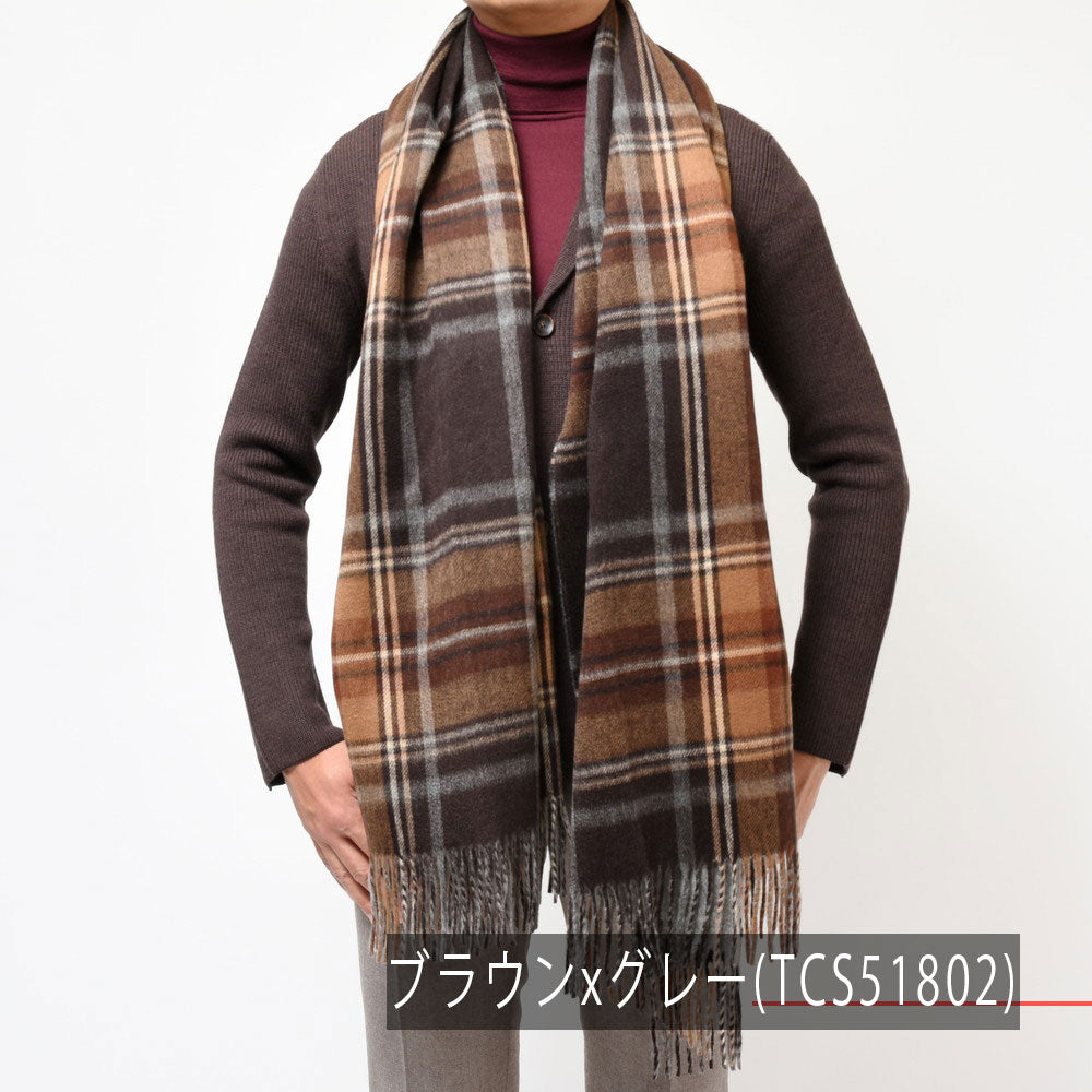 Joshua Ellis(ジョシュア エリス) カシミアチェック×ソリッドダブルフェイス大判ストール D Face Check×Plain