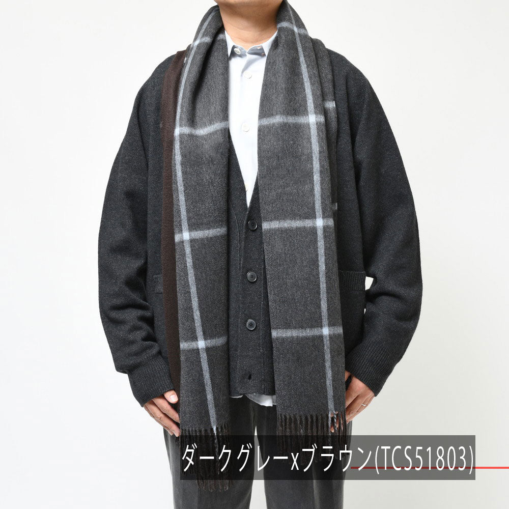 Joshua Ellis(ジョシュア エリス) カシミアチェック×ソリッドダブルフェイス大判ストール D Face Check×Plain