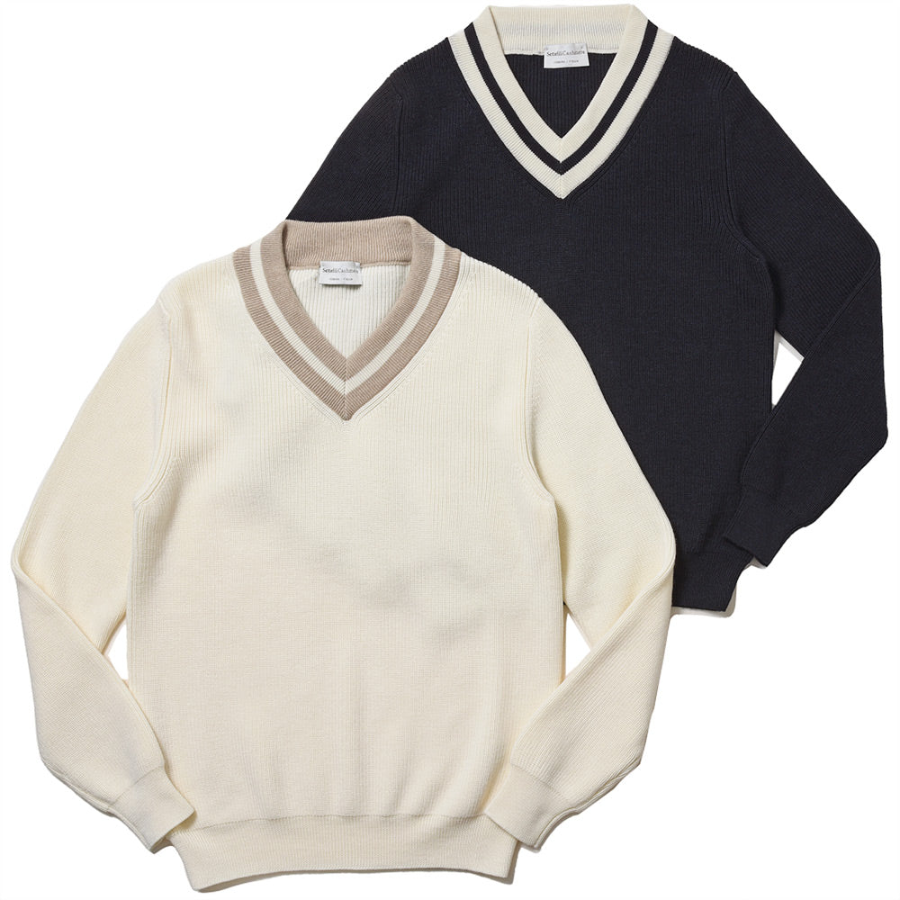 Settefili Cashmere セッテフィーリ カシミア ウール ミドルゲージ Vネック チルデンニット