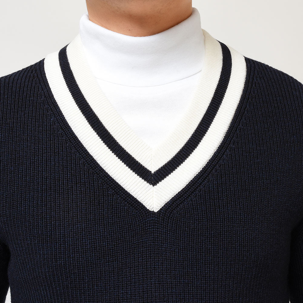 Settefili Cashmere セッテフィーリ カシミア ウール ミドルゲージ Vネック チルデンニット