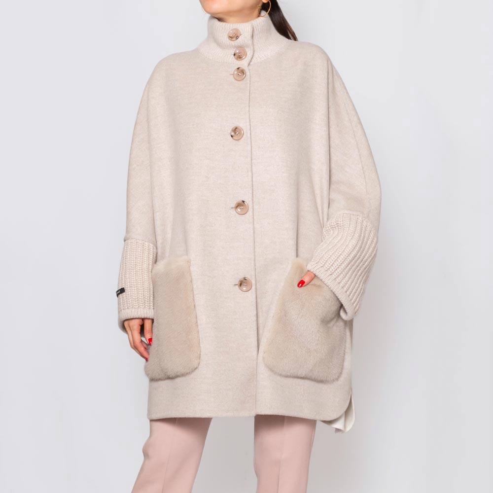 manzoni24(マンゾーニ)<BR>23M1075/DB1VX ミンク×ニット×ウールカシミア ポンチョ