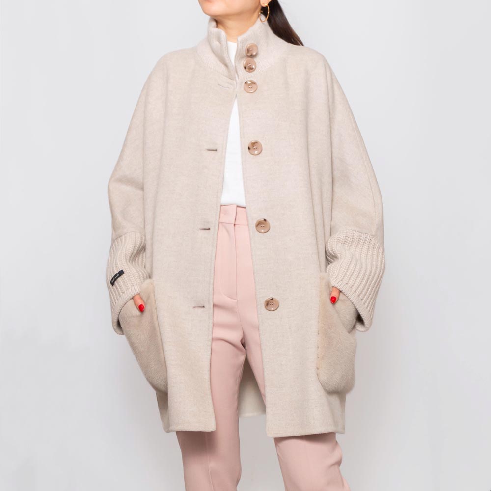 manzoni24(マンゾーニ)<BR>23M1075/DB1VX ミンク×ニット×ウールカシミア ポンチョ