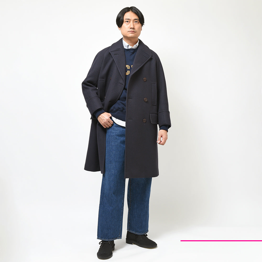 SCYE BASICS サイベーシックス Super140 ウール メルトン ダブル オーバーコート ロングPコート