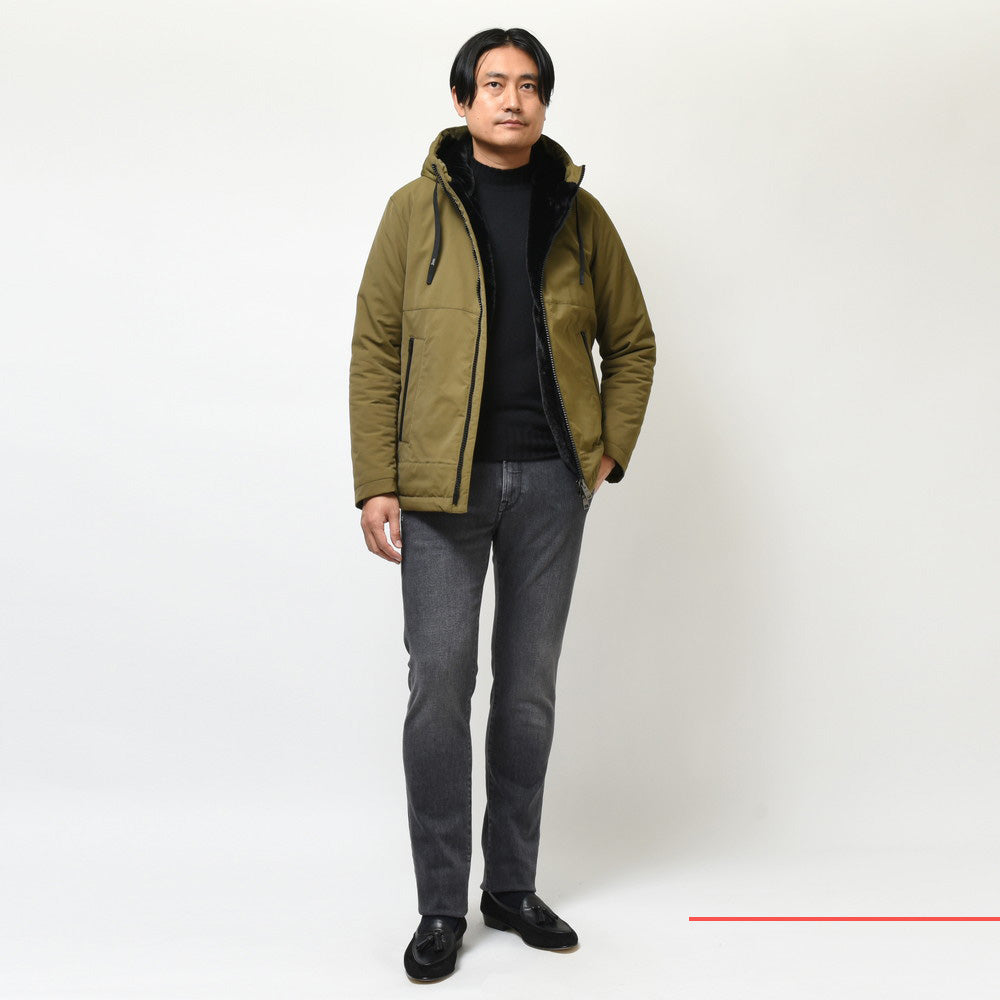 HERNO(ヘルノ) ウォーターレペレントポリエステルタスランファーライニングフーディーブルゾン GC000072U-12343+12004