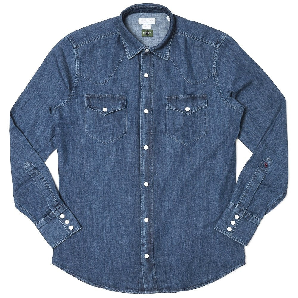GLANSHIRT(グランシャツ) ウォッシュドコットンデニムウエスタンシャツ 81401(M)