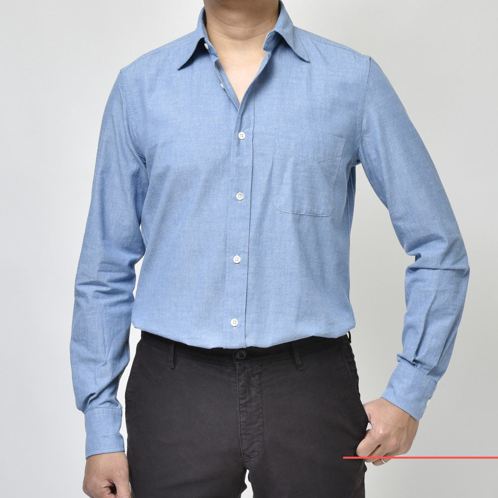 GLANSHIRT(グランシャツ) ウォッシュドコットンシャンブレーワイドカラーシャツ 81400(M)