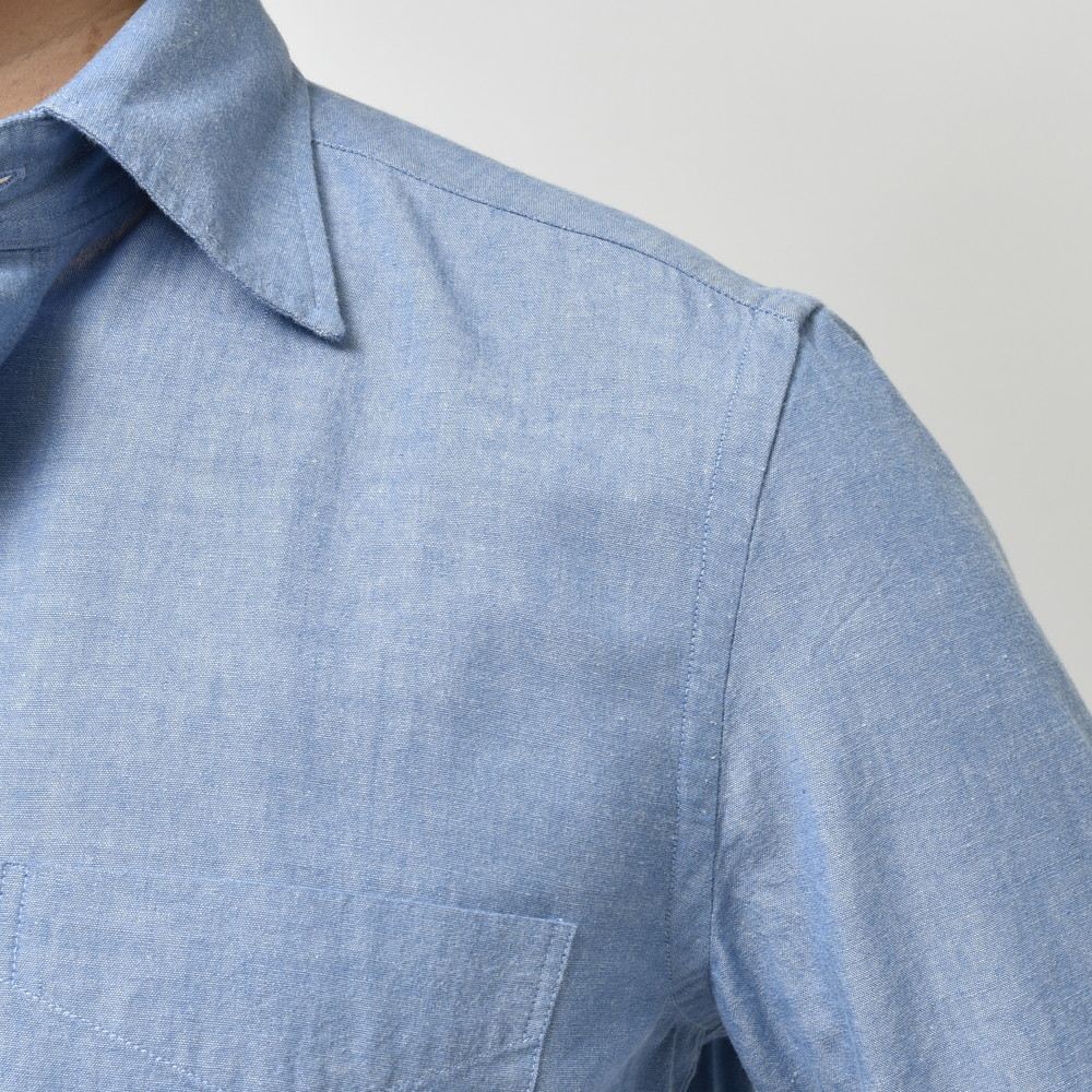 GLANSHIRT(グランシャツ) ウォッシュドコットンシャンブレーワイドカラーシャツ 81400(M)