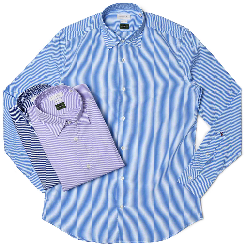 GLANSHIRT(グランシャツ) コットンブロードロンドンストライプセミワイドカラーシャツ 81404