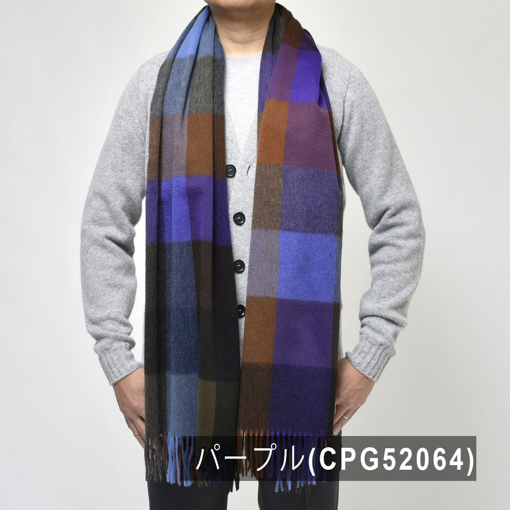 Joshua Ellis(ジョシュア エリス) カシミアオーバーチェック大判ストール 3COLOUR BLOCK CHECK PANE