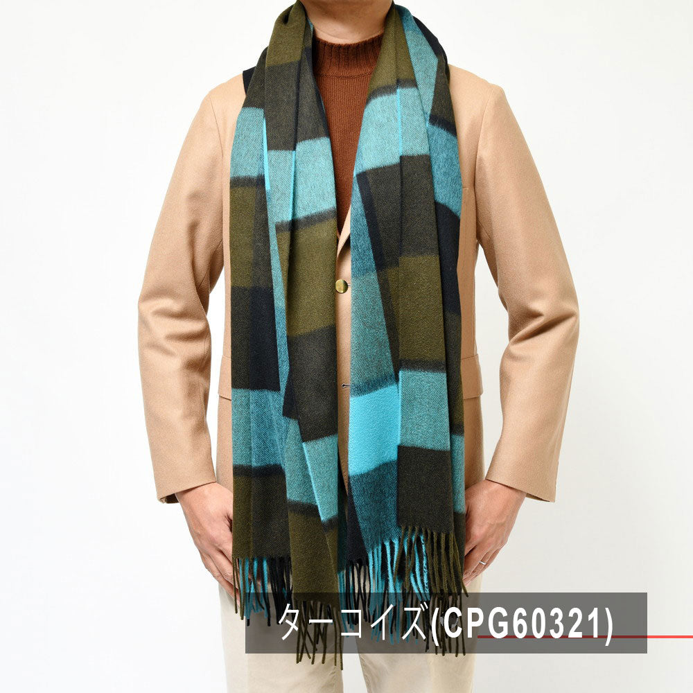 Joshua Ellis(ジョシュア エリス) カシミアオーバーチェック大判ストール 3COLOUR BLOCK CHECK PANE