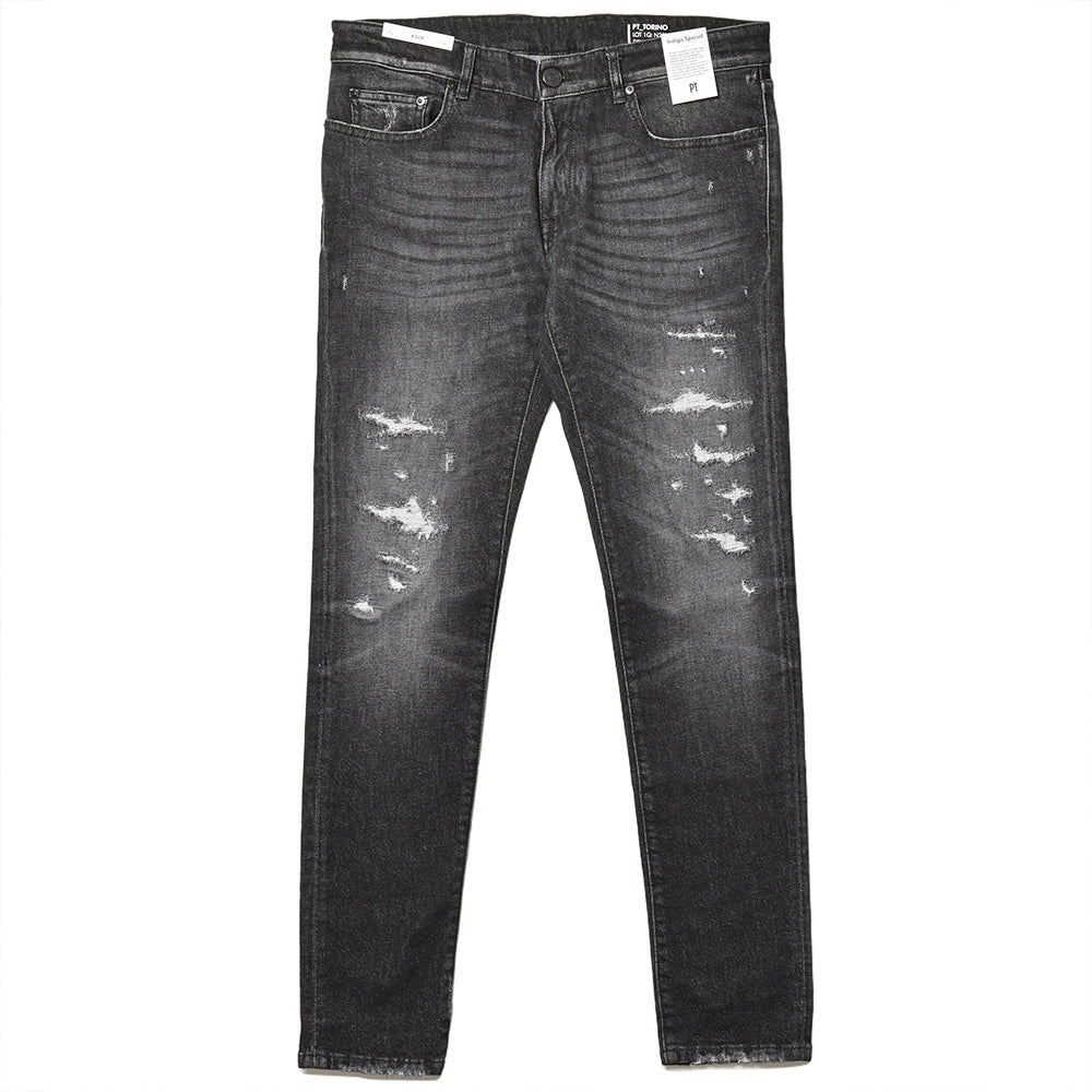 PT TORINO DENIM ピーティートリノデニム コットン ストレッチ ウォッシュド ダメージ&リペア ブラックデニムパンツ ROCK/SKINNY FIT