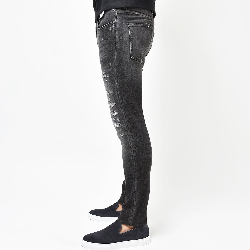 PT TORINO DENIM ピーティートリノデニム コットン ストレッチ ウォッシュド ダメージ&リペア ブラックデニムパンツ ROCK/SKINNY FIT