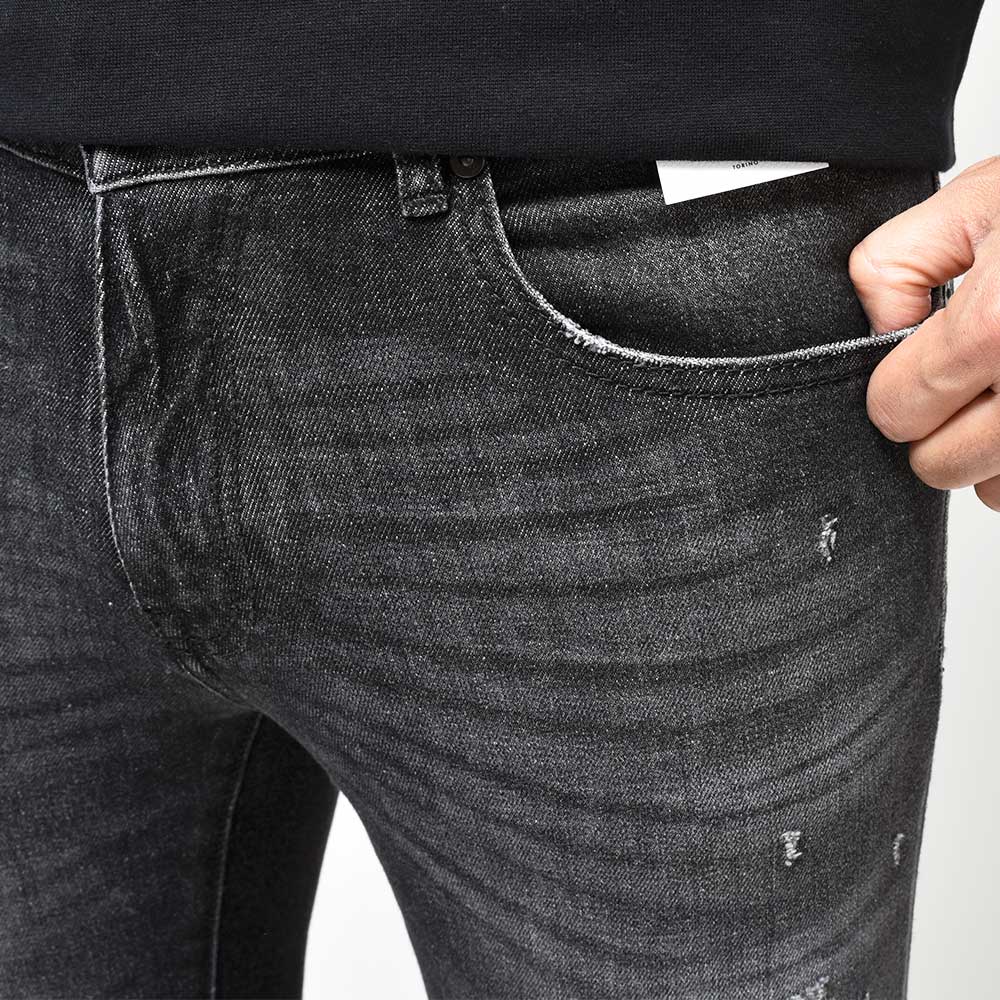 PT TORINO DENIM ピーティートリノデニム コットン ストレッチ ウォッシュド ダメージ&リペア ブラックデニムパンツ ROCK/SKINNY FIT