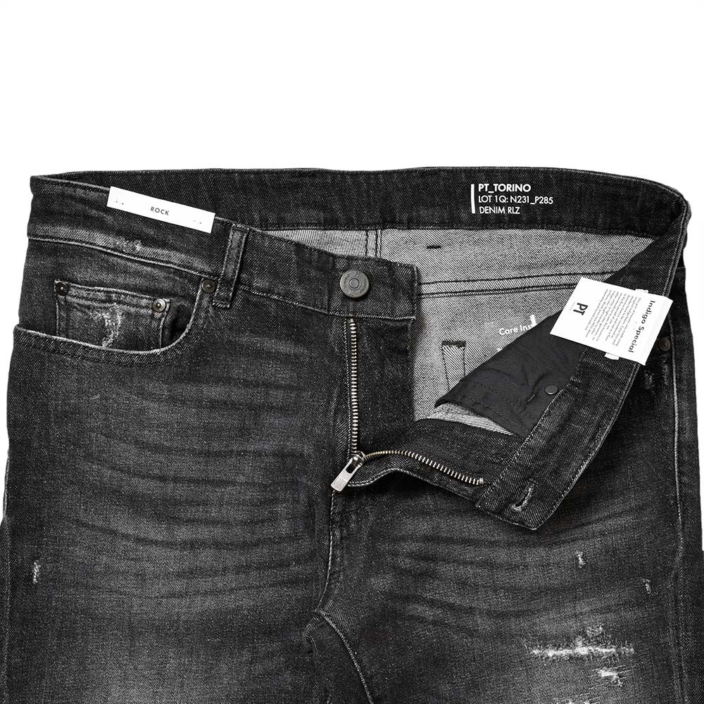 PT TORINO DENIM ピーティートリノデニム コットン ストレッチ ウォッシュド ダメージ&リペア ブラックデニムパンツ ROCK/SKINNY FIT