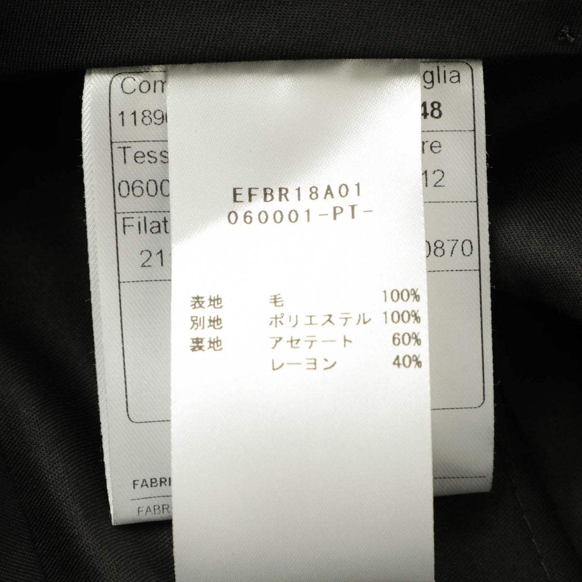 タリアトーレ / コットン ウール 3ピース 1B シングル タキシード ジャケット / Super 110's / EFBR18A01 / ブラック