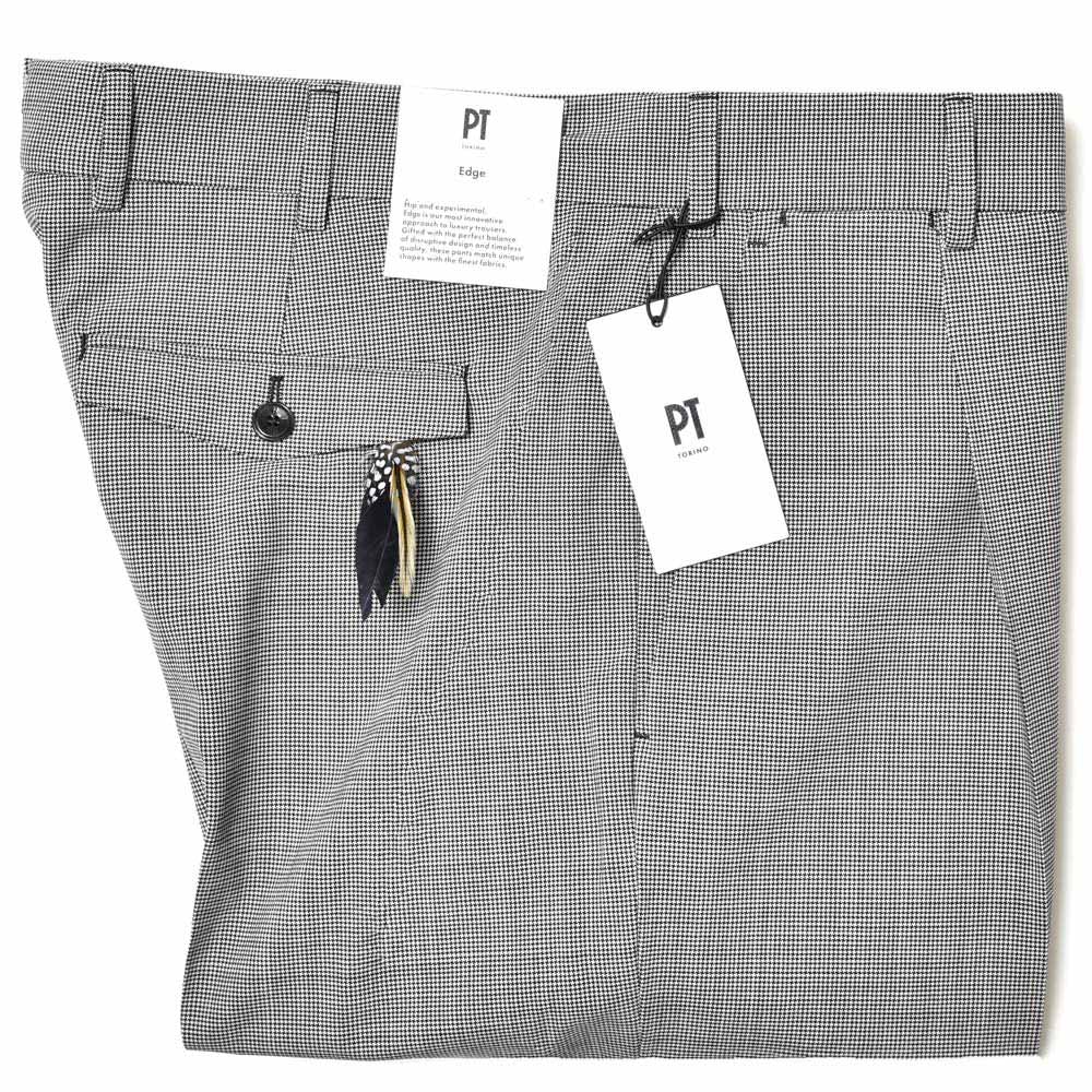 PT TORINO ピーティー トリノ Edge ヴァージンウール ストレッチ ハウンドトゥース 1プリーツ パンツ REBEL FIT/TO58