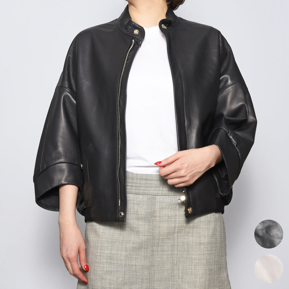 EMMETI(エンメティ)<BR>PAIGE GOLD ラムレザー ジップショートブルゾン