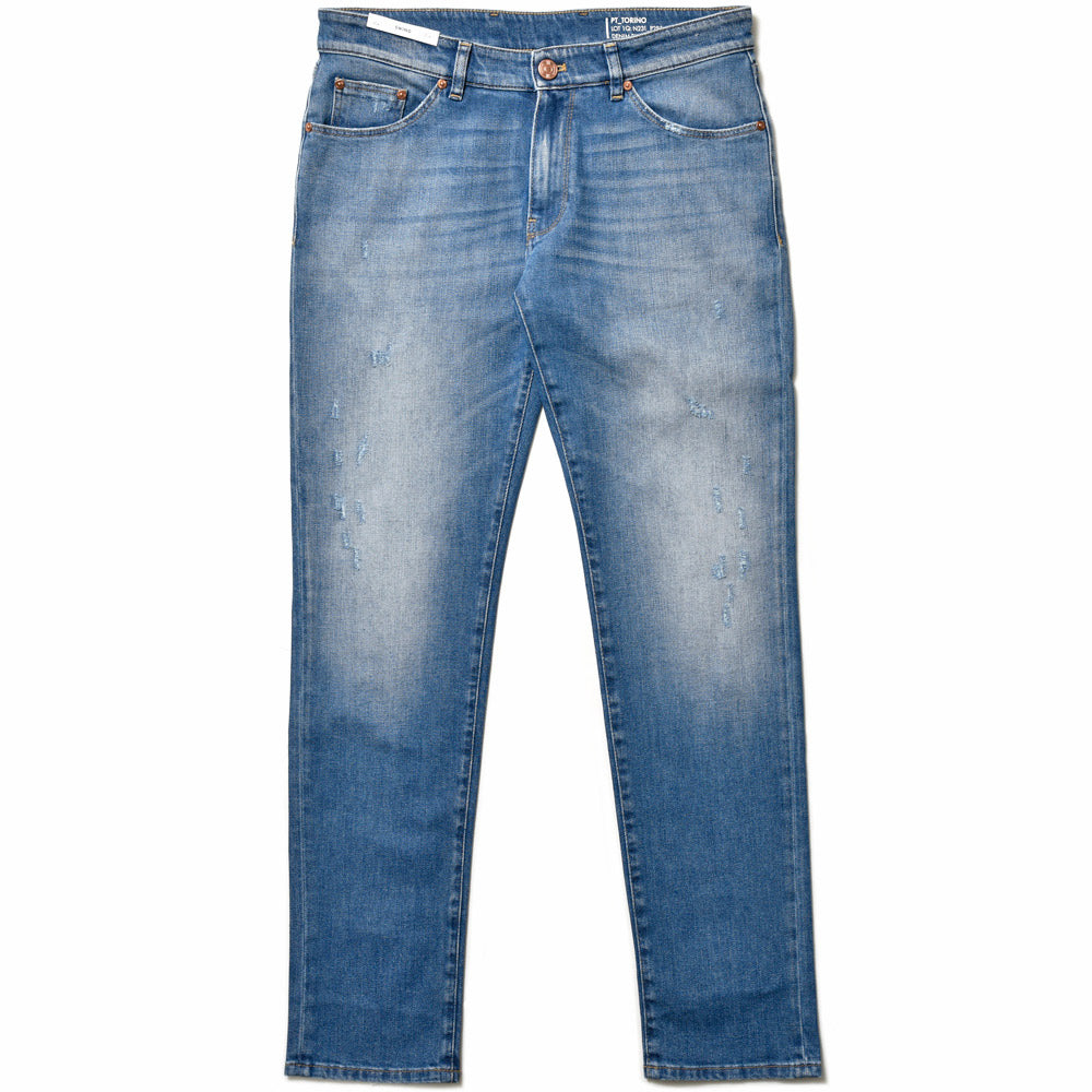 PT TORINO DENIM ピーティートリノデニム コットン ストレッチ ウォッシュド ダメージ&リペア デニムパンツ SWING/SUPERSLIM FIT