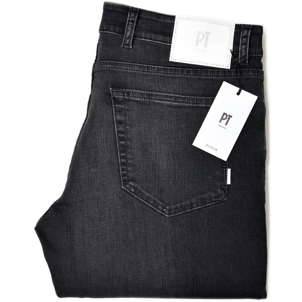 PT TORINO DENIM ピーティートリノデニム コットンレーヨンポリエステル ストレッチ ウォッシュド ブラックデニムパンツ SWING/SUPERSLIM FIT