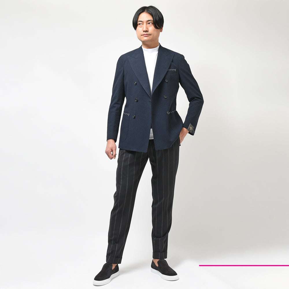 TITO ALLEGRETTO ティト アレグレット コットン シアサッカー ストライプ ダブル6Bジャケット