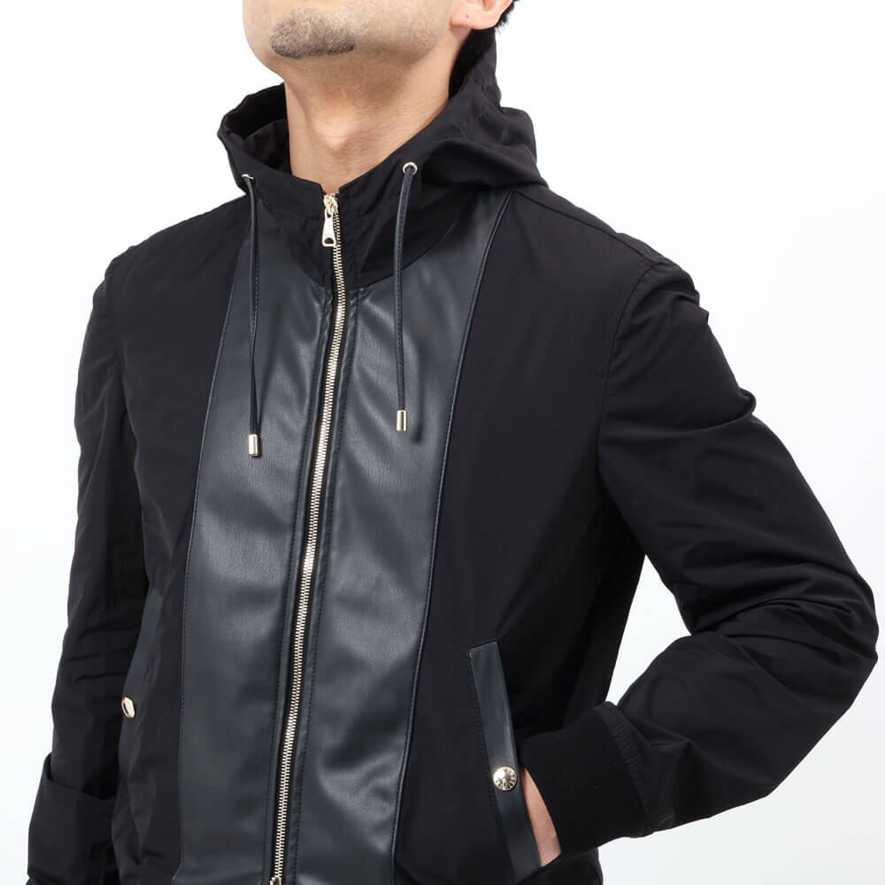 エンメティ / 【BR完全別注モデル】ウォッシャブルテックレザー コンビパーカー/TECH_01/NERO