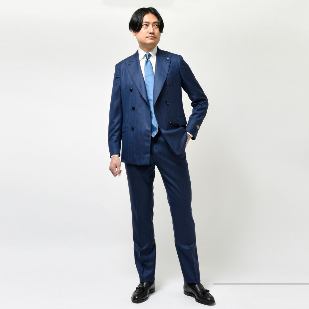 Belvest(ベルベスト) ウールヘリンボーン6B1プリーツダブルスーツ A70310S-23879