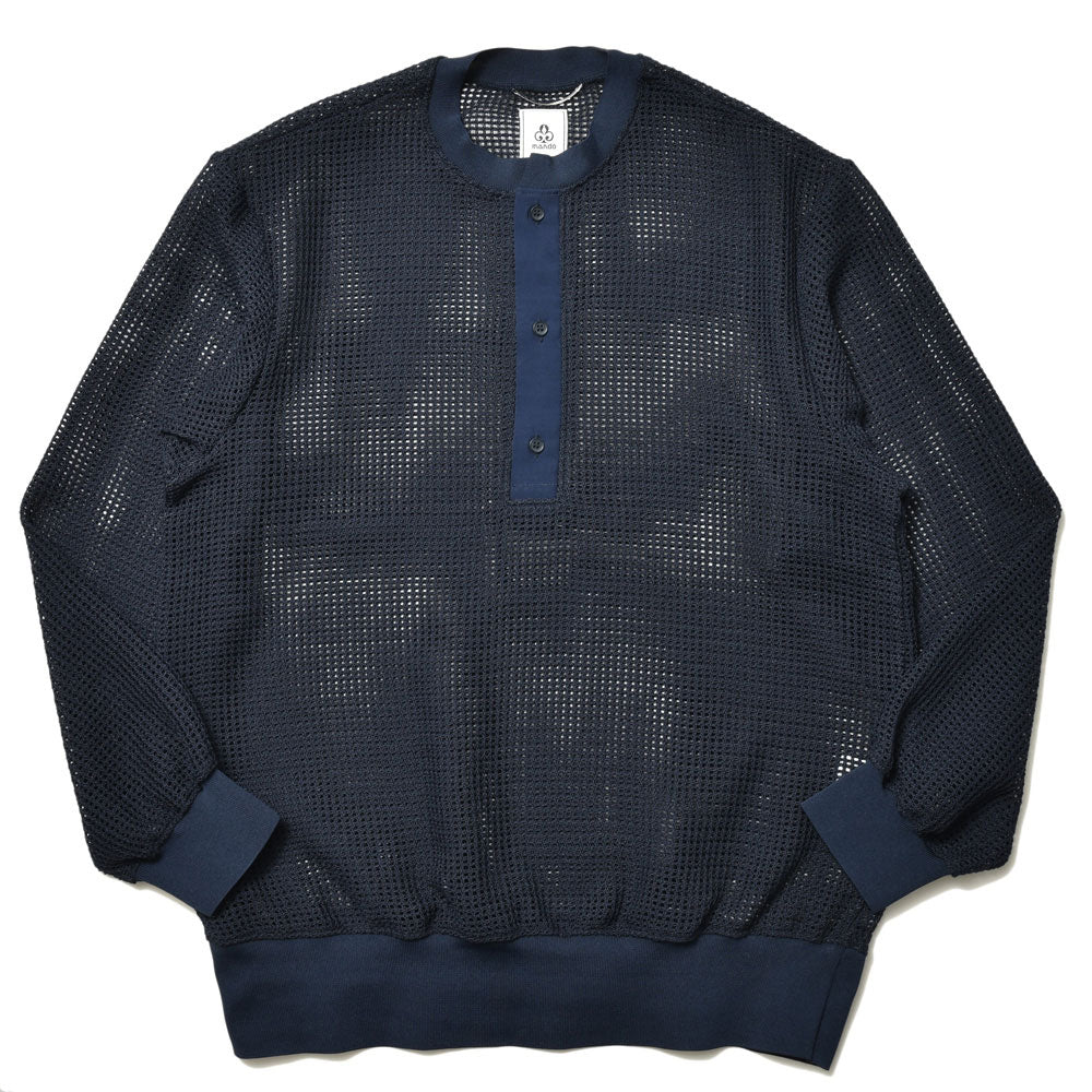 mando(マンド) ポリエステルコットンメッシュヘンリーネックニット 24195-006