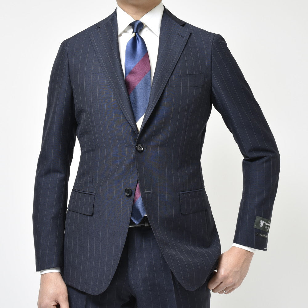 guji(グジ) SUPER BRIOスーパーブリオ キッドモヘアウールピンストライプ3B1プリーツスーツ(MADE BY RING JACKET / DORMEUILファブリック使用) 【春/