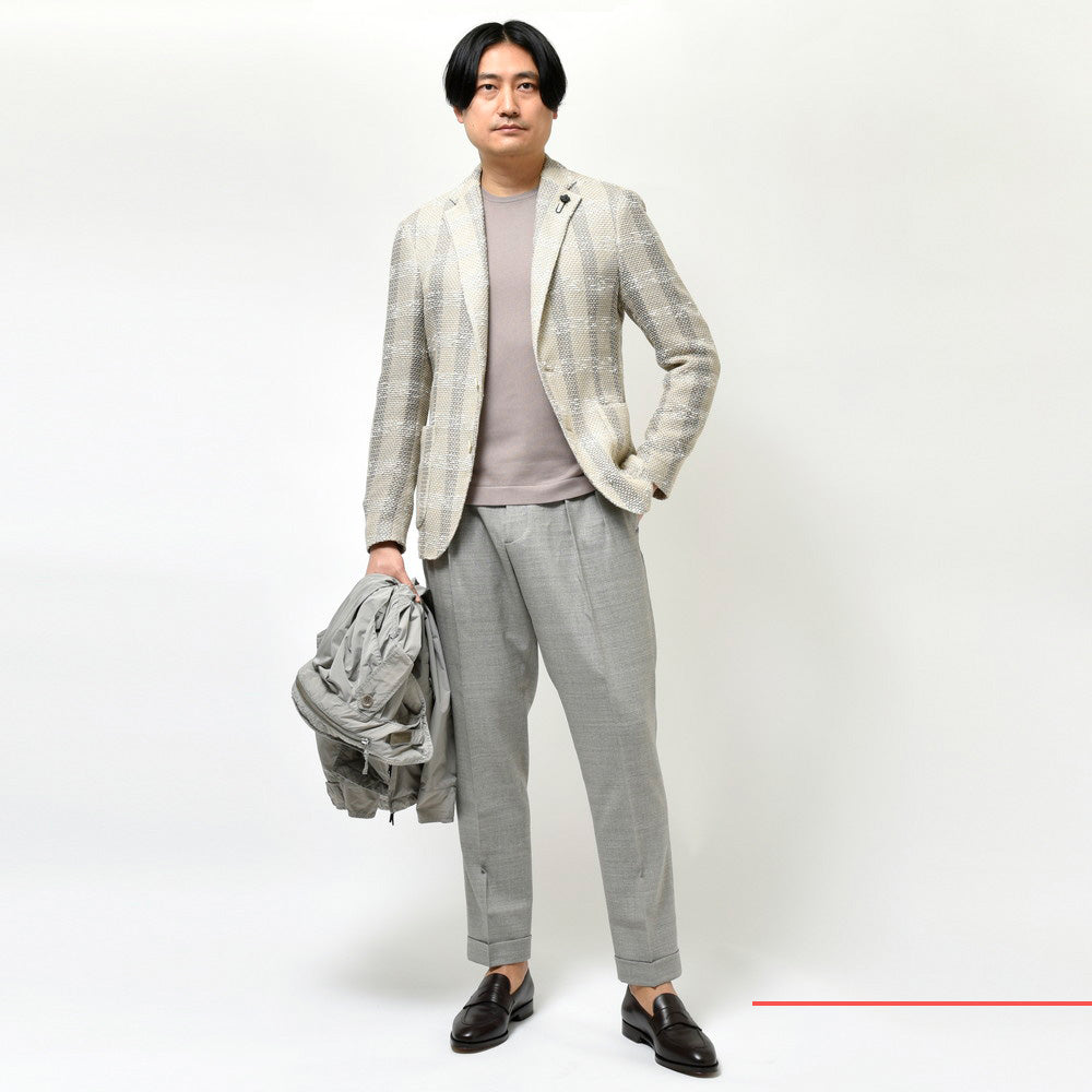 LARDINI(ラルディーニ) IZUMOイズモ コットンリネンメッシュオーバーチェックライトウェイトシャツジャケット JZIZUMO/EQSK62502