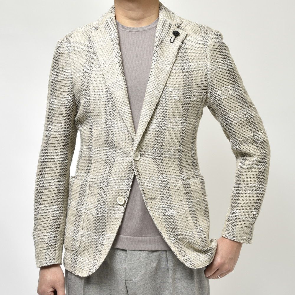 LARDINI(ラルディーニ) IZUMOイズモ コットンリネンメッシュオーバーチェックライトウェイトシャツジャケット JZIZUMO/EQSK62502