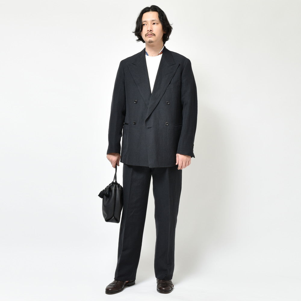 garoh(ガロウ) pants03 ウールリネン1プリーツサイドアジャスターテーパードパンツ