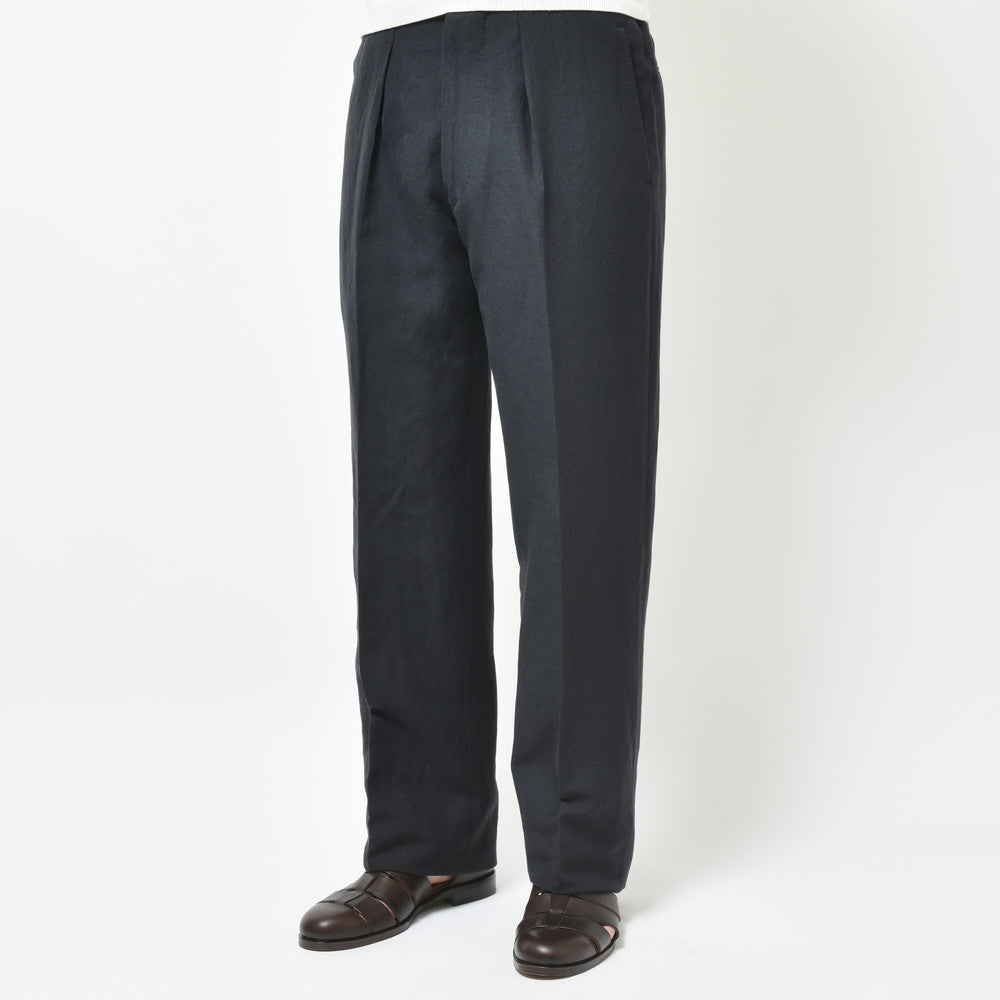 garoh(ガロウ) pants03 ウールリネン1プリーツサイドアジャスターテーパードパンツ