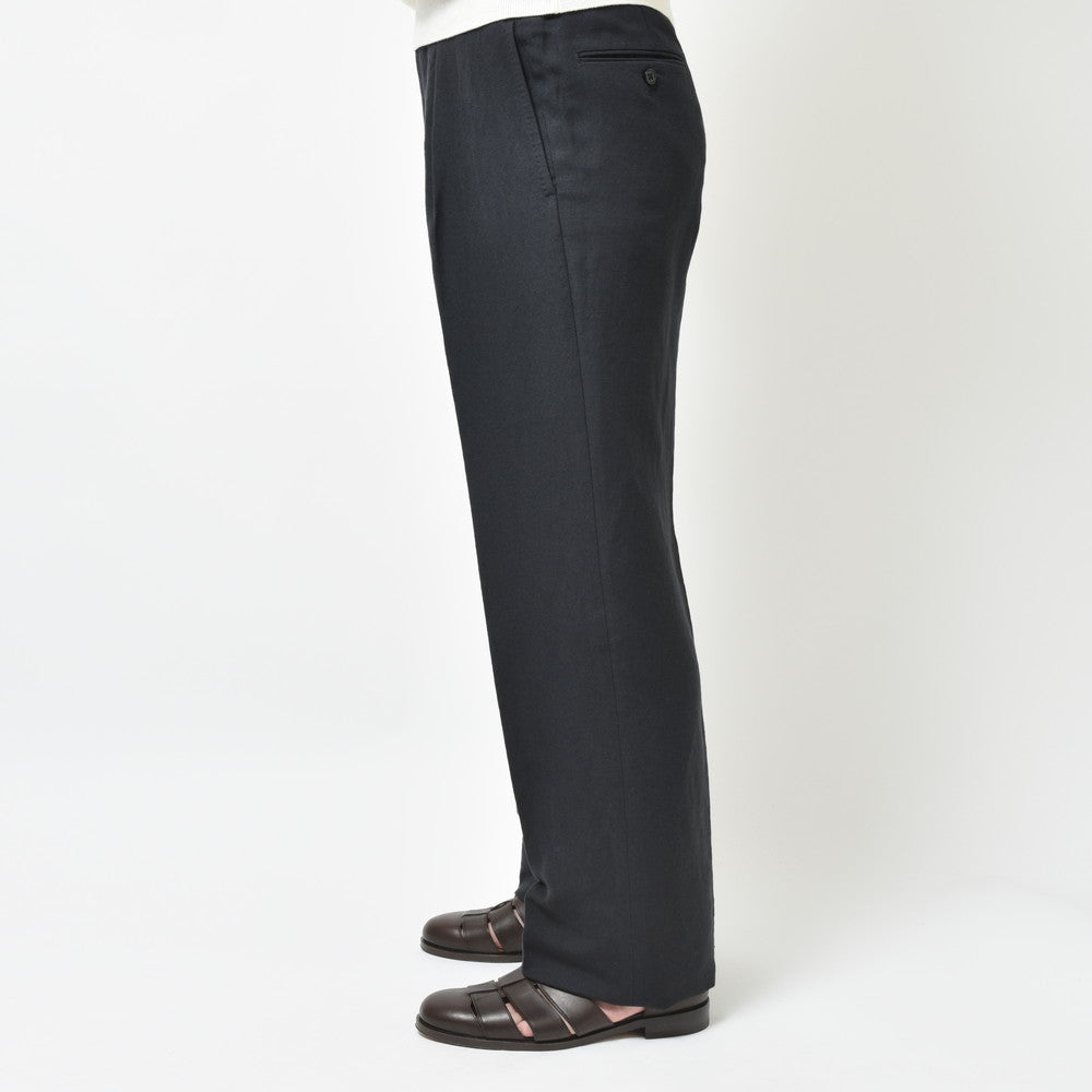 garoh(ガロウ) pants03 ウールリネン1プリーツサイドアジャスターテーパードパンツ