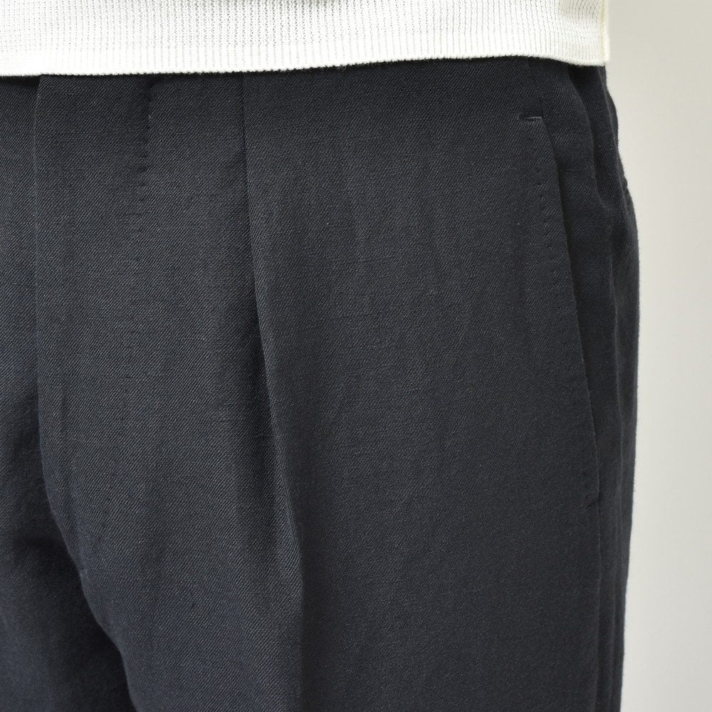 garoh(ガロウ) pants03 ウールリネン1プリーツサイドアジャスターテーパードパンツ