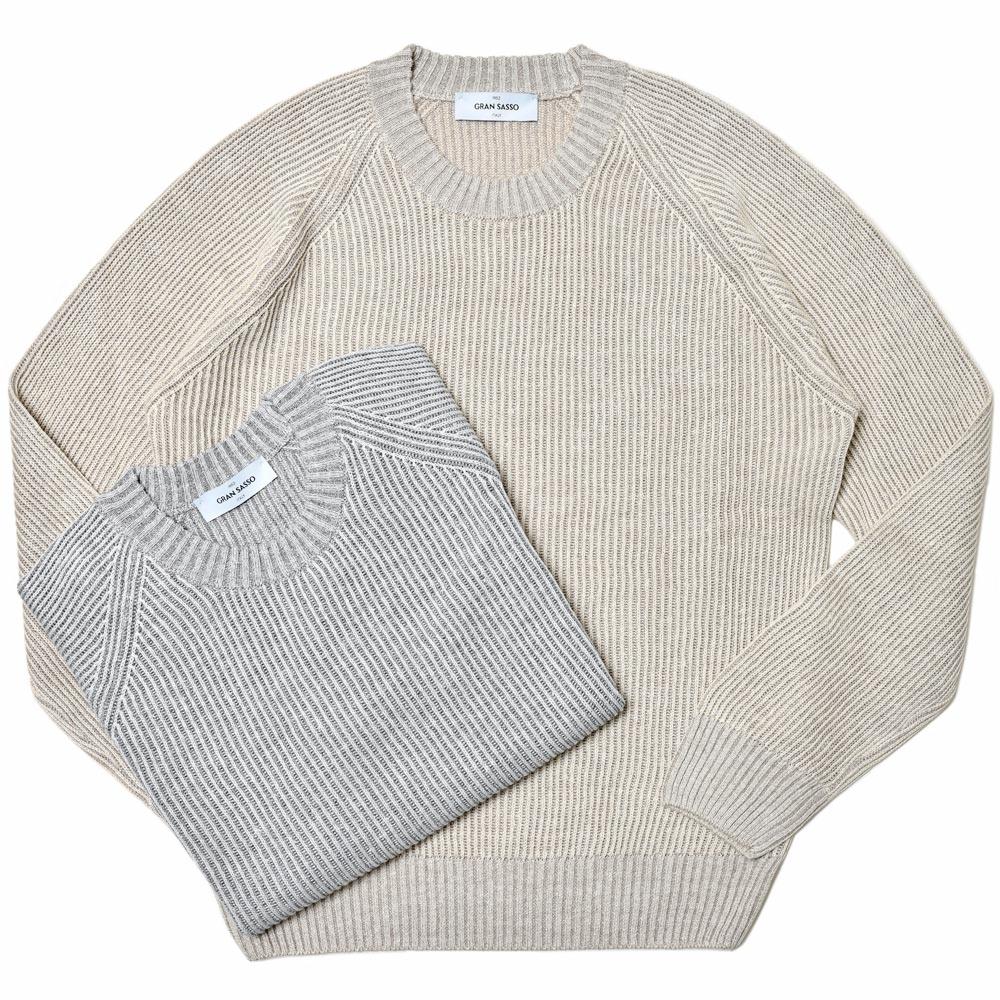 GRAN SASSO(グランサッソ) ミドルゲージリネンコットンリブクルーネックニット 23152/18632