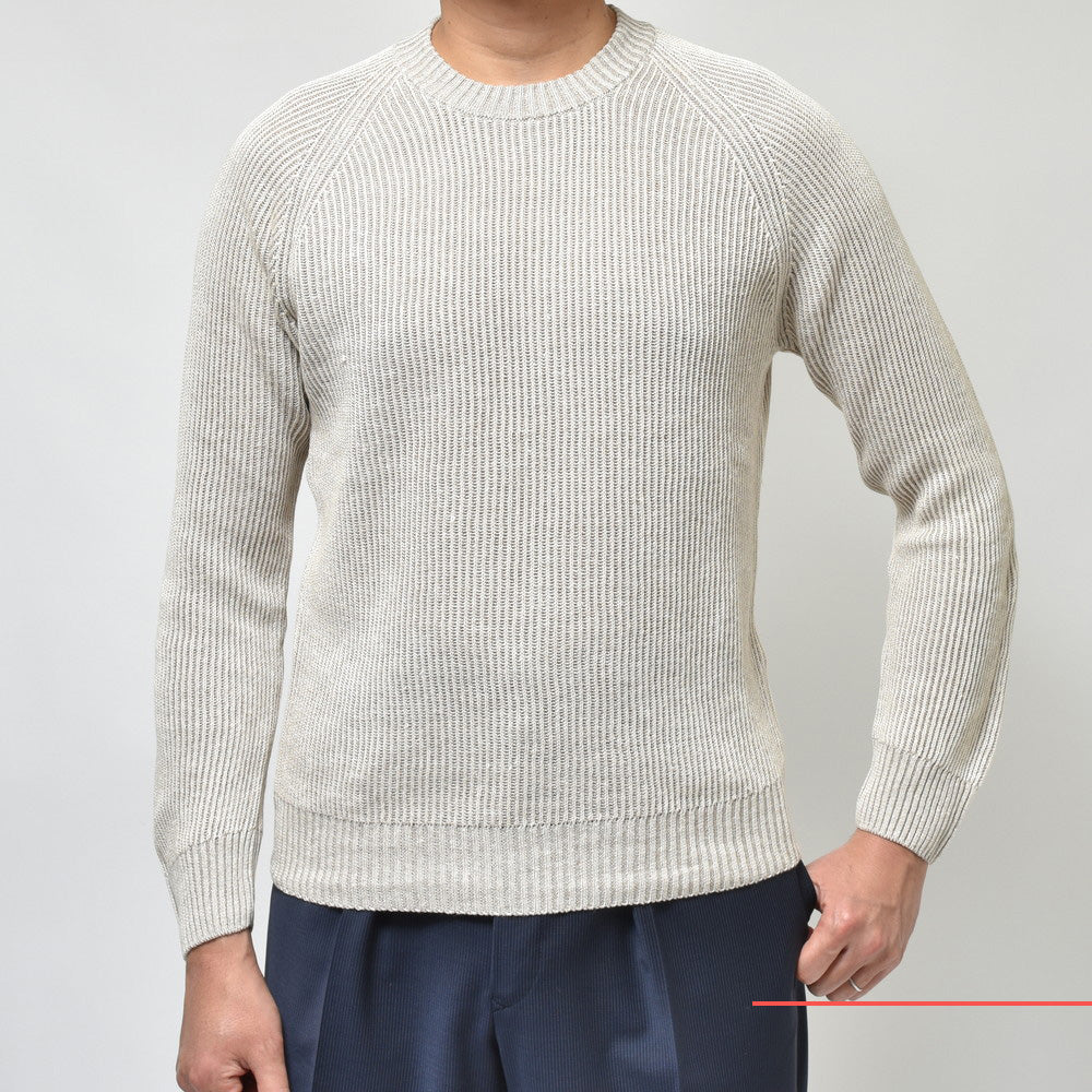 GRAN SASSO(グランサッソ) ミドルゲージリネンコットンリブクルーネックニット 23152/18632
