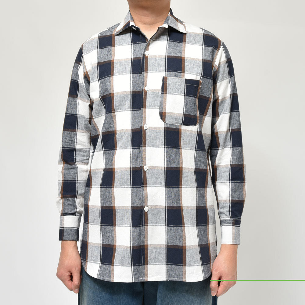 Placide(プラシーデ) コットンリネンマドラスチェックワイドカラーシャツ classic