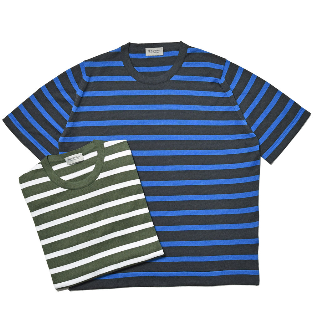JOHN SMEDLEY ジョンスメドレー ALLAN シーアイランドコットン 30ゲージ ボーダー クルーネック ニット EASY FIT