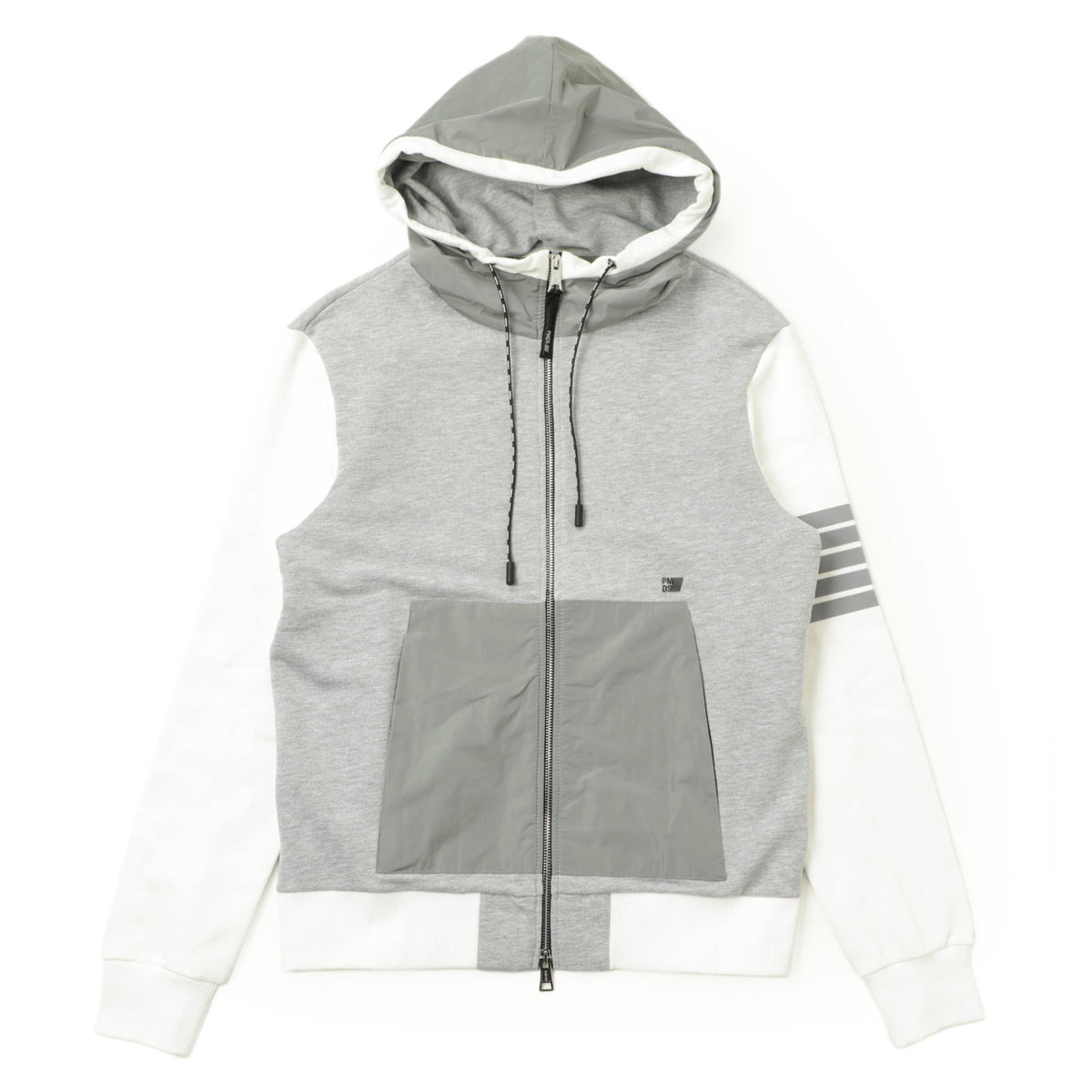 ピーエムディーエス / フーデット ジップアップ コットン 裏毛スウェット ニット パーカー / KITI FULL ZIP FZ / T698 / グレー×ホワイト