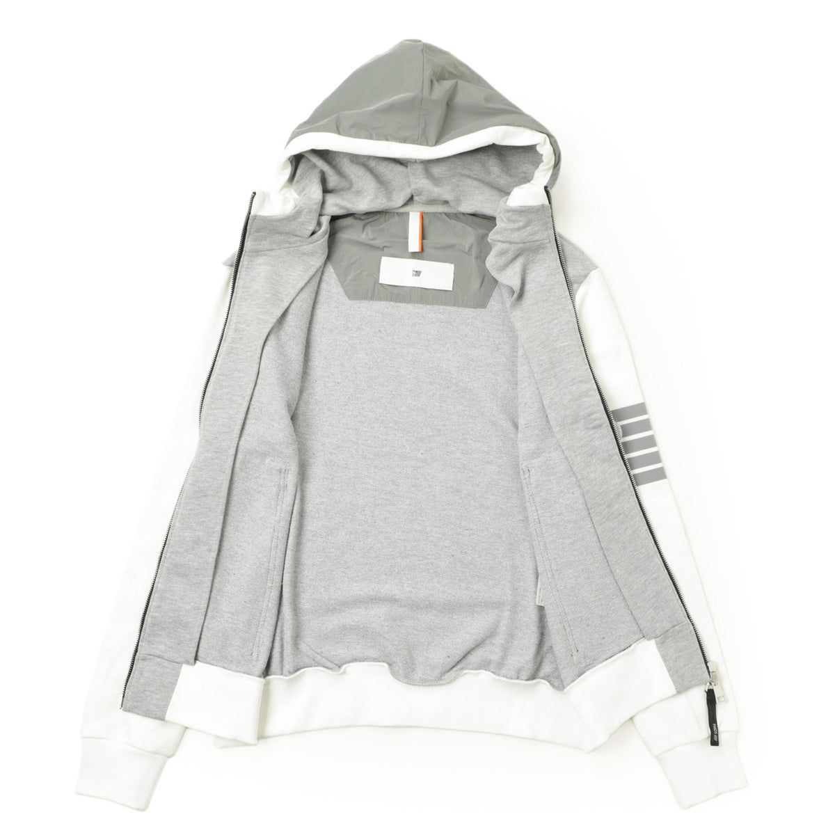 ピーエムディーエス / フーデット ジップアップ コットン 裏毛スウェット ニット パーカー / KITI FULL ZIP FZ / T698 / グレー×ホワイト
