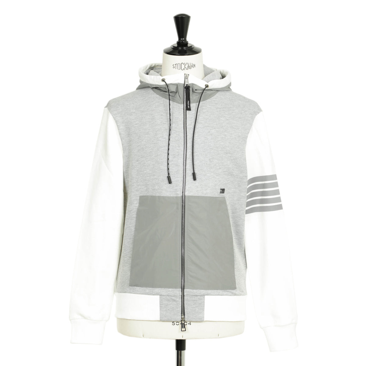 ピーエムディーエス / フーデット ジップアップ コットン 裏毛スウェット ニット パーカー / KITI FULL ZIP FZ / T698 / グレー×ホワイト