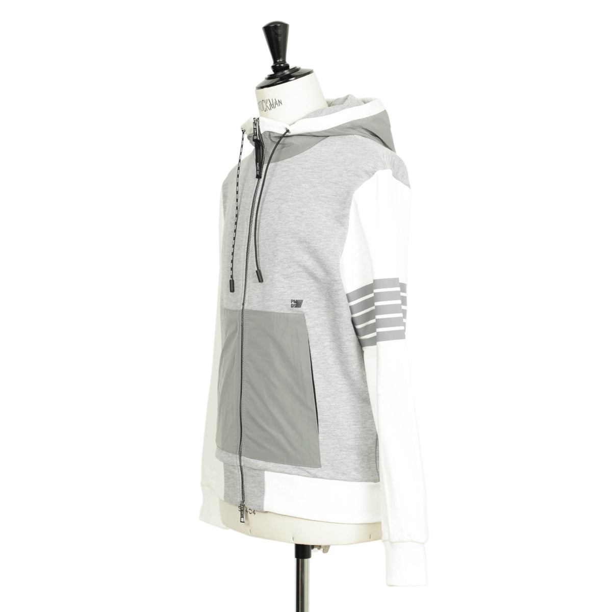 ピーエムディーエス / フーデット ジップアップ コットン 裏毛スウェット ニット パーカー / KITI FULL ZIP FZ / T698 / グレー×ホワイト