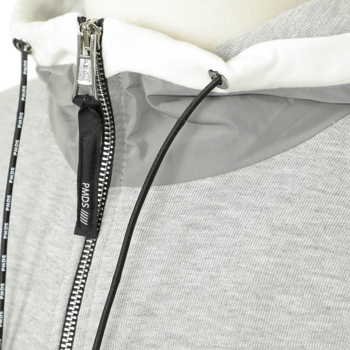 ピーエムディーエス / フーデット ジップアップ コットン 裏毛スウェット ニット パーカー / KITI FULL ZIP FZ / T698 / グレー×ホワイト