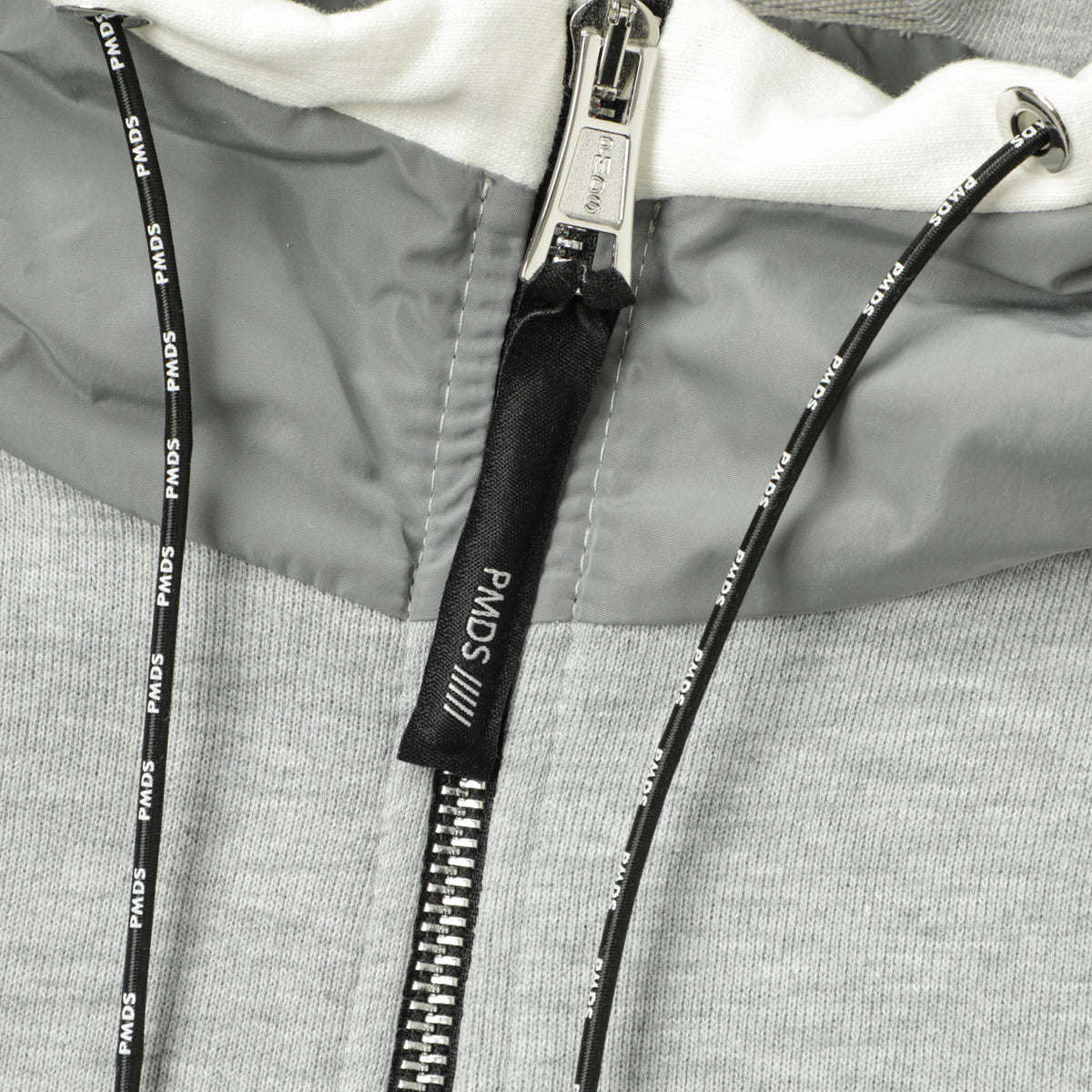 ピーエムディーエス / フーデット ジップアップ コットン 裏毛スウェット ニット パーカー / KITI FULL ZIP FZ / T698 / グレー×ホワイト