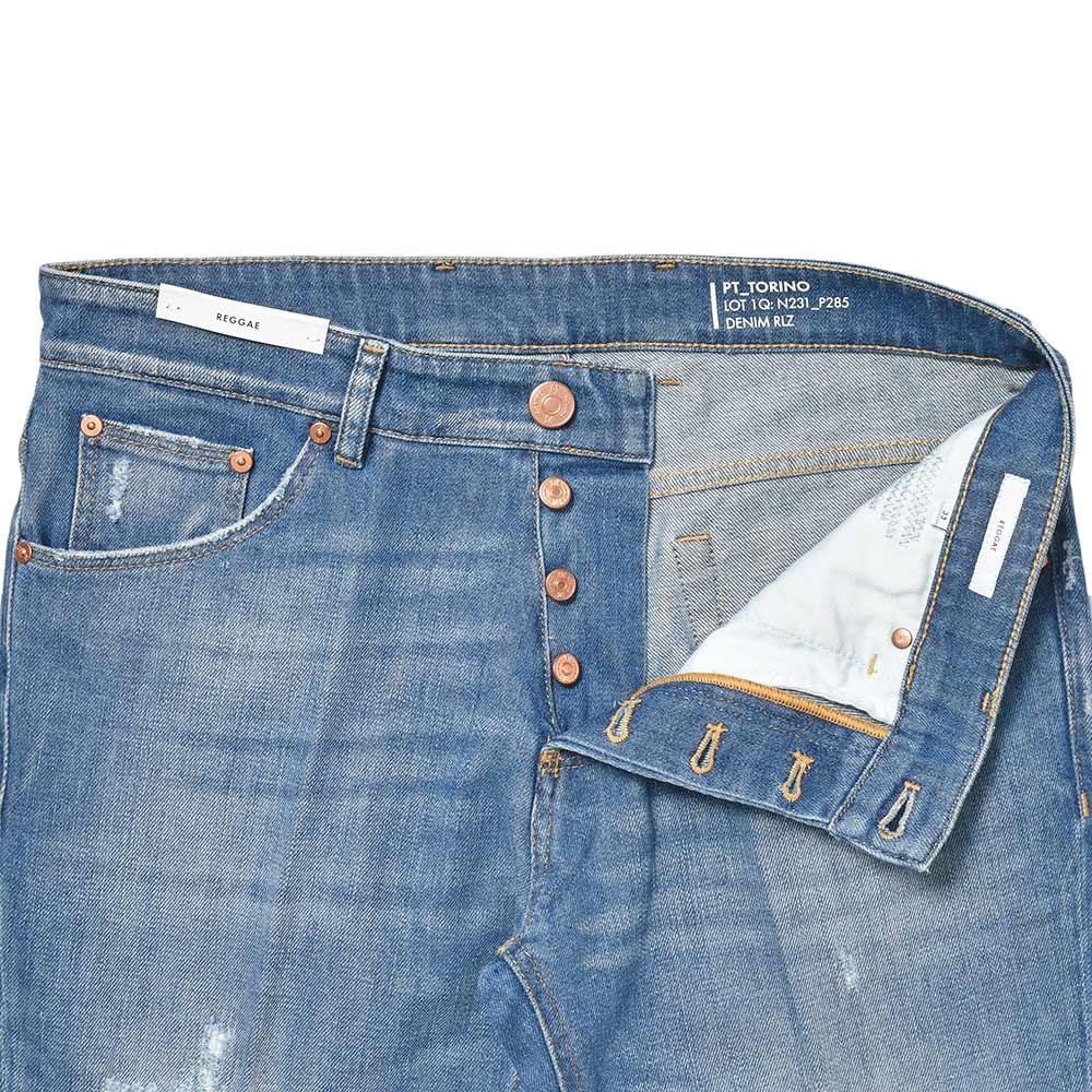 PT TORINO DENIM ピーティートリノデニム コットン ストレッチ ダメージ&リペア デニムパンツ REGGAE/TAPERED FITTX33
