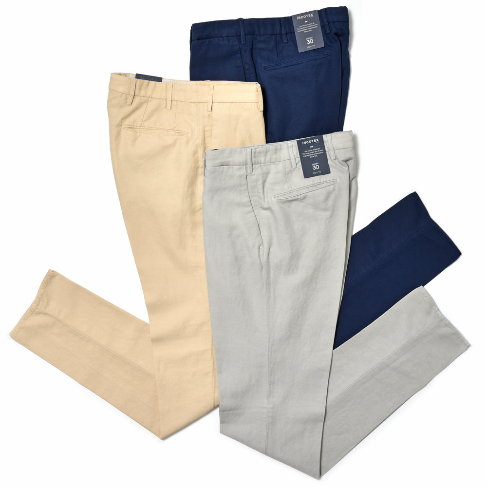INCOTEX(インコテックス) SLIMFIT CHINO LINOチノリノ ガーメントダイリネンコットンテーパードパンツ 11575
