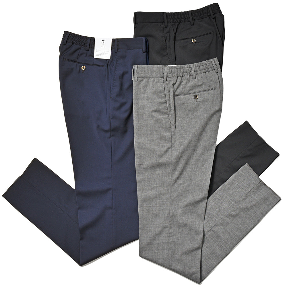 PT TORINO ピーティー トリノ Travel ウォッシャブルテクノウール ストレッチ トロピカル ノープリーツ インドローコード シャーリングパンツ SLIM FIT/PO35
